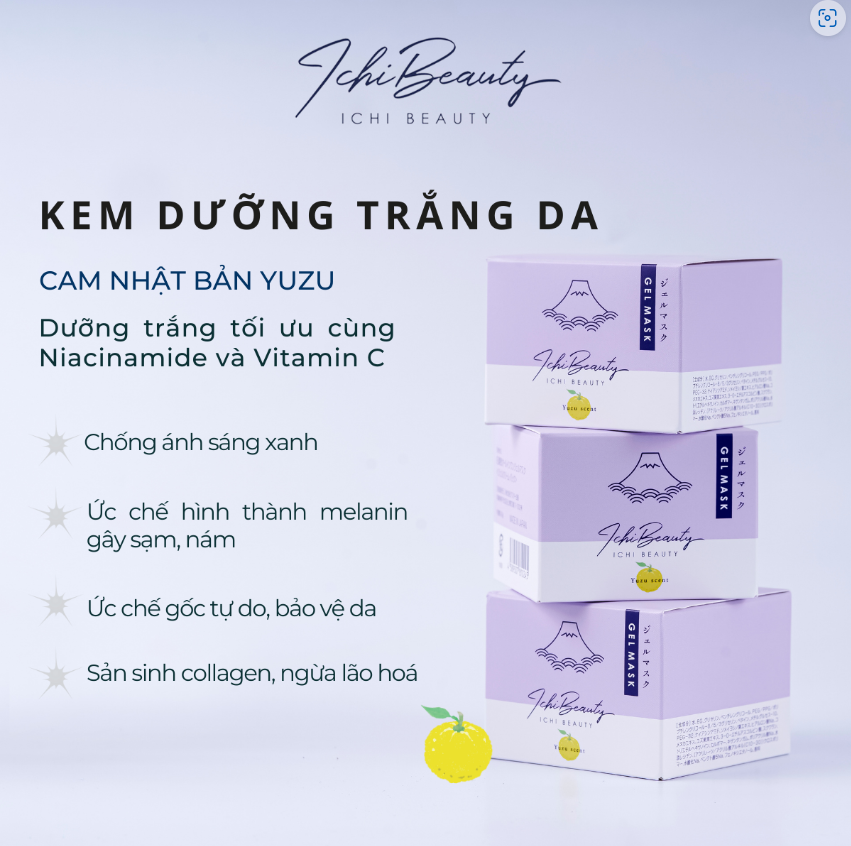 Combo Dưỡng Trắng Da Ichi Beauty Chiết Xuất Cam Nhật Bản Yuzu gồm Kem Dưỡng 40ml và Sữa Rửa Mặt 120g và Tẩy Da Chết 120g