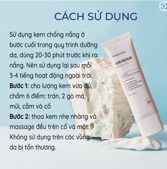 Kem Chống Nắng Nâng Tông Rau Má Tràm Trà Vitamin B5 GoodnDoc Sun Repair SPF50+ PA+++
