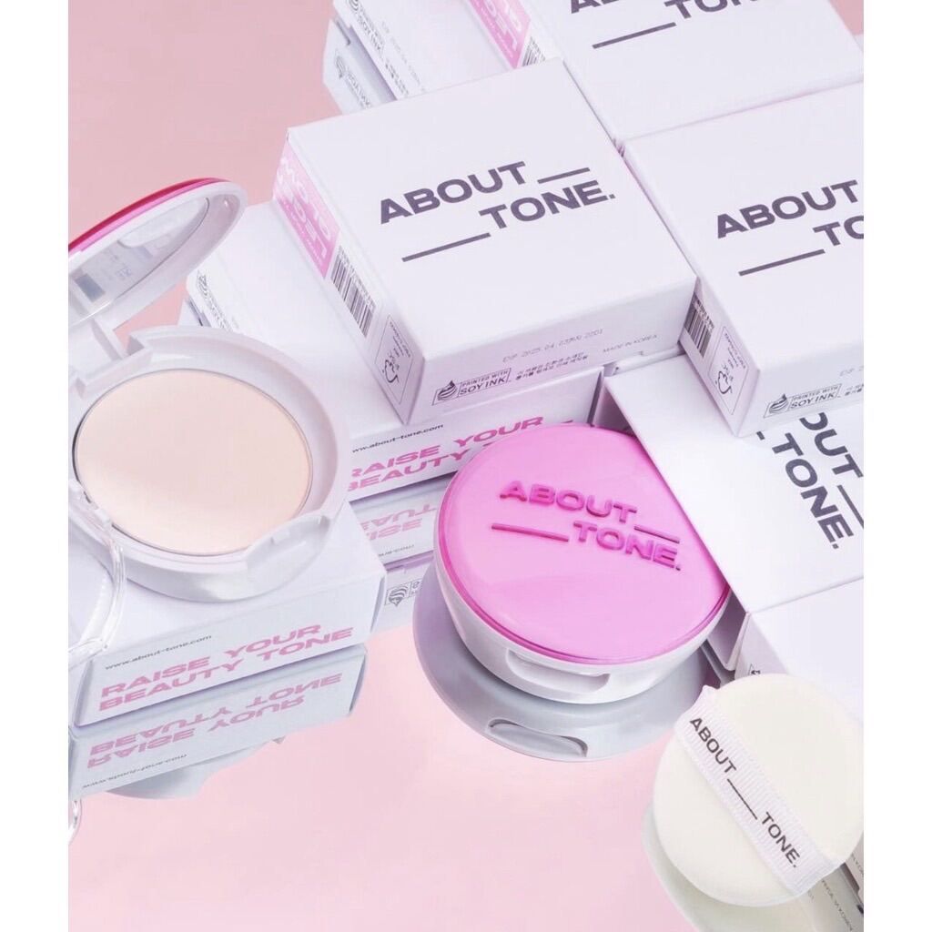 Phấn Phủ Nén Có Nhũ Kiềm Dầu About Tone Glow Powder Pact 8g (Hồng)