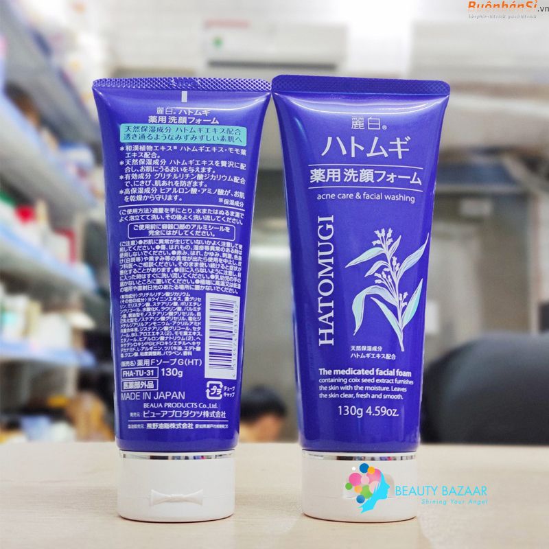 Sữa Rửa Mặt Trị Mụn Chiết Xuất Ý Dĩ Nhật Bản Hatomugi Acne Care & Facial Washing 130g