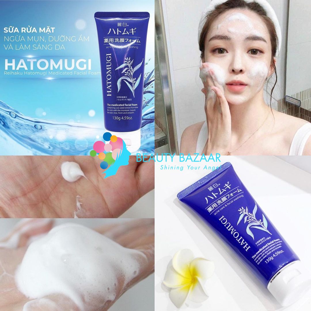 Sữa Rửa Mặt Trị Mụn Chiết Xuất Ý Dĩ Nhật Bản Hatomugi Acne Care & Facial Washing 130g