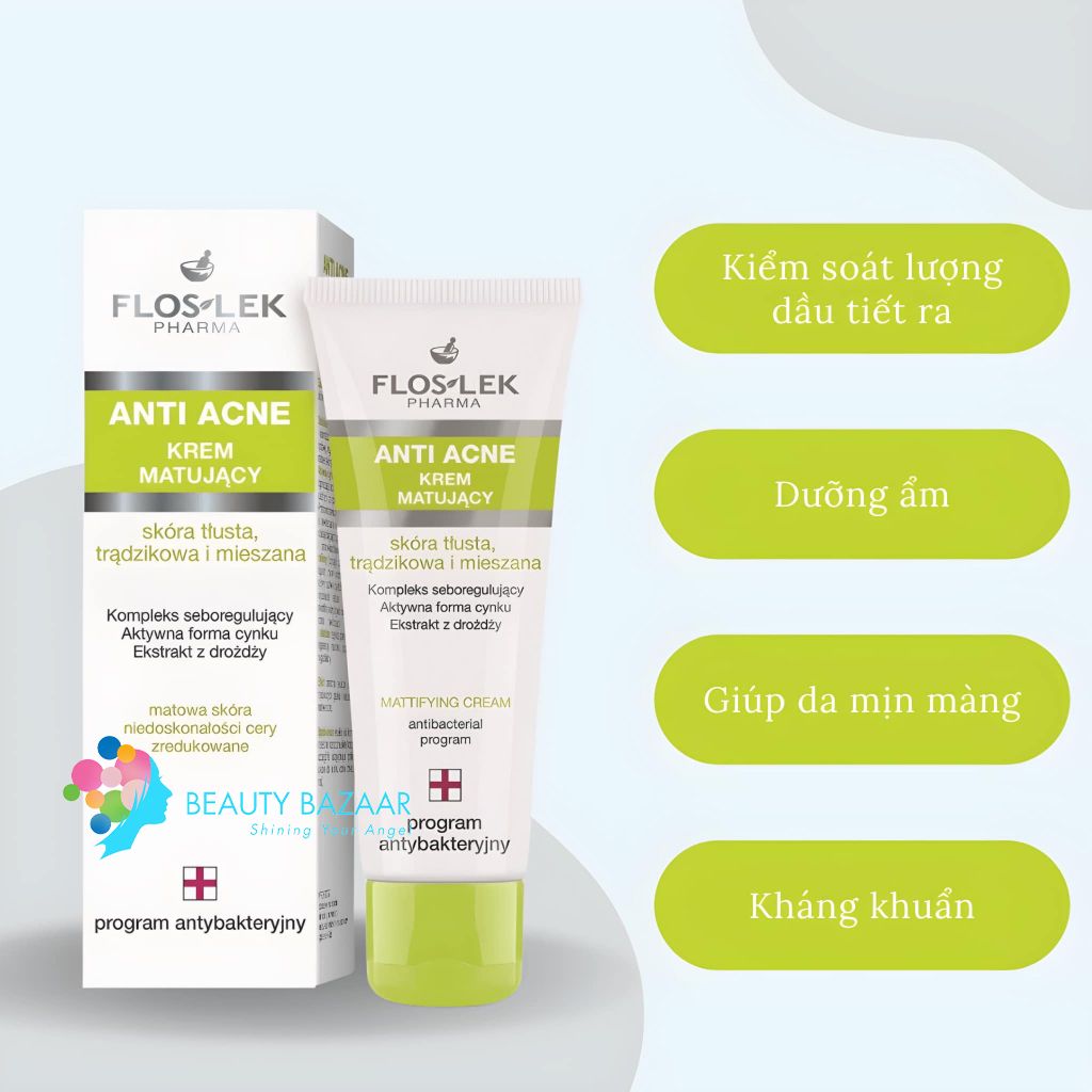Kem Dưỡng ẩm, Kiểm Soát Dầu Nhờn Floslek Pharma Anti Acne Mattifying Cream 50ml