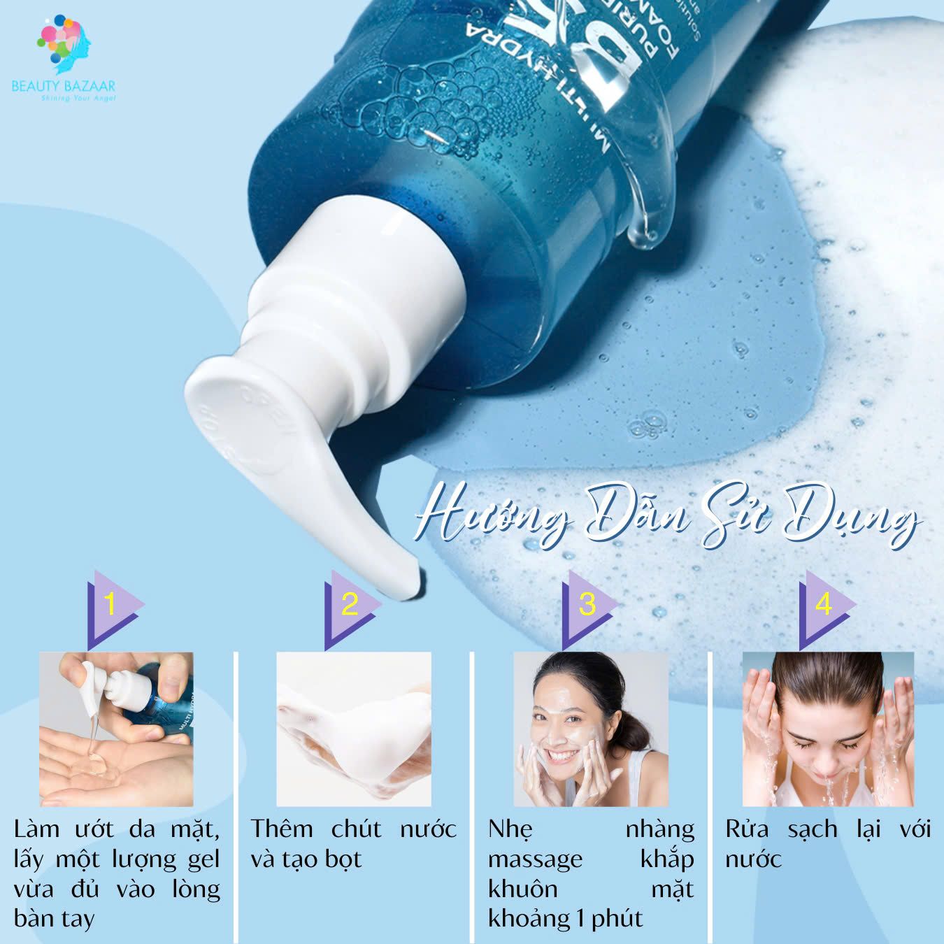 Sữa rửa mặt PrettySkin rau má Jeju Cica và Multi Hydra B5 phục hồi cấp ẩm làm sạch sâu cho da dầu mụn, da khô