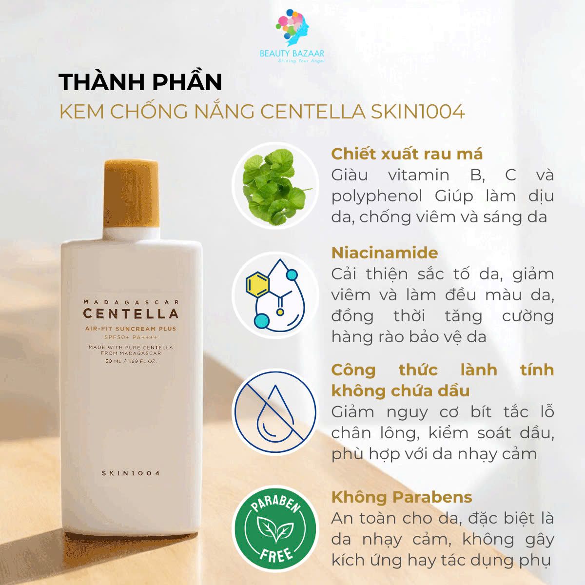 Kem chống nắng centella Skin1004 Madagascar Centella Air-Fit Sun cream Plus SPF50+ PA++++ chính hãng Hàn Quốc