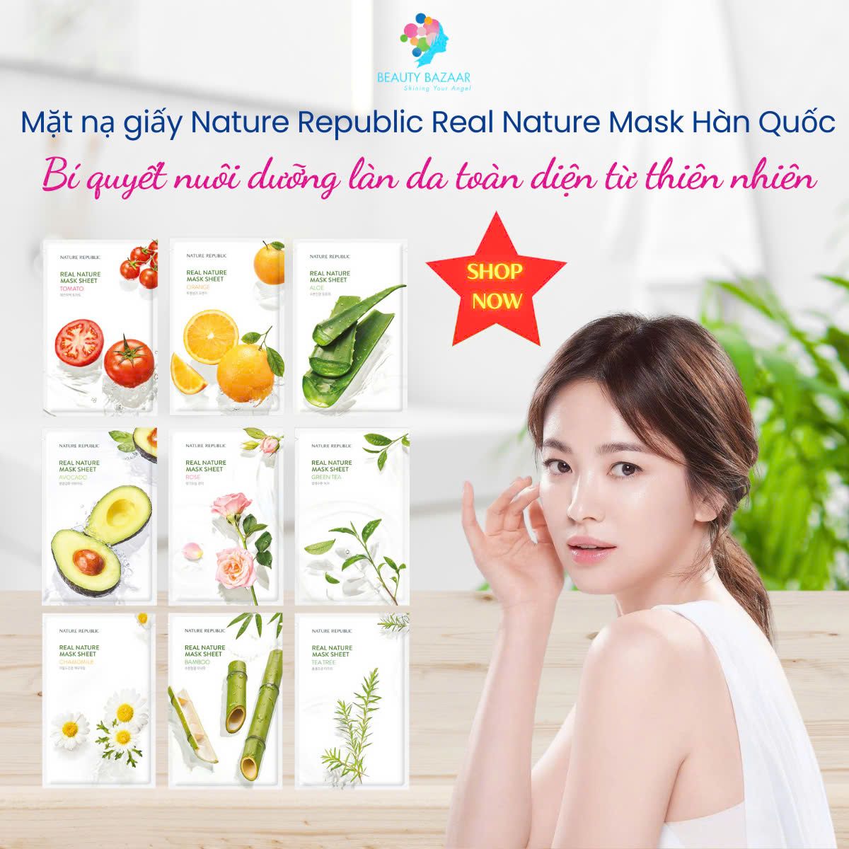 Mặt nạ giấy Nature Republic Hàn Quốc Real Nature Mask cấp ẩm dưỡng trắng phục hồi da chính hãng 25ml