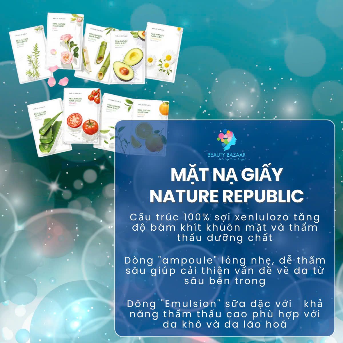Mặt nạ giấy Nature Republic Hàn Quốc Real Nature Mask cấp ẩm dưỡng trắng phục hồi da chính hãng 25ml