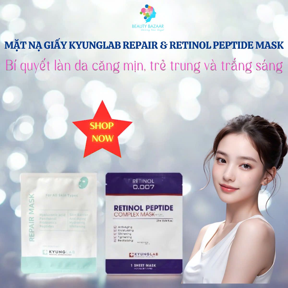 Mặt nạ giấy Kyunglab Repair và Retinol Peptide Mask dưỡng trắng phục hồi và tái tạo da Hàn Quốc 25ml