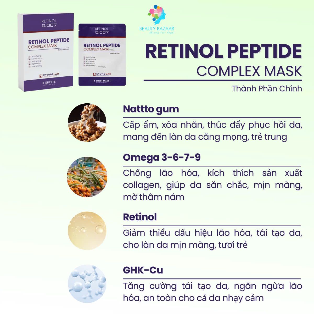 Mặt nạ giấy Kyunglab Repair và Retinol Peptide Mask dưỡng trắng phục hồi và tái tạo da Hàn Quốc 25ml