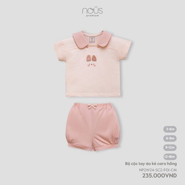 Bộ cộc tay áo kẻ caro hồng