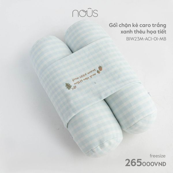 Gối chặn kẻ caro trắng xanh thêu họa tiết