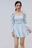  Đầm dài tay chỉ chun thắt nơ lưng blue free size 