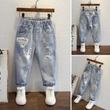  Quần jeans rách dáng rộng bé trai cao cấp, rách bụi phong cách 