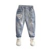 Quần jeans rách dáng rộng bé trai cao cấp, rách bụi phong cách