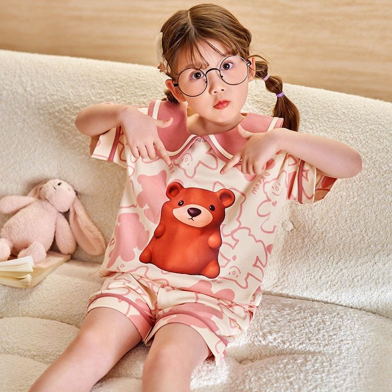  Set bộ thun cổ tai bèo bé gái hàng Quảng Châu in hình thú cute 