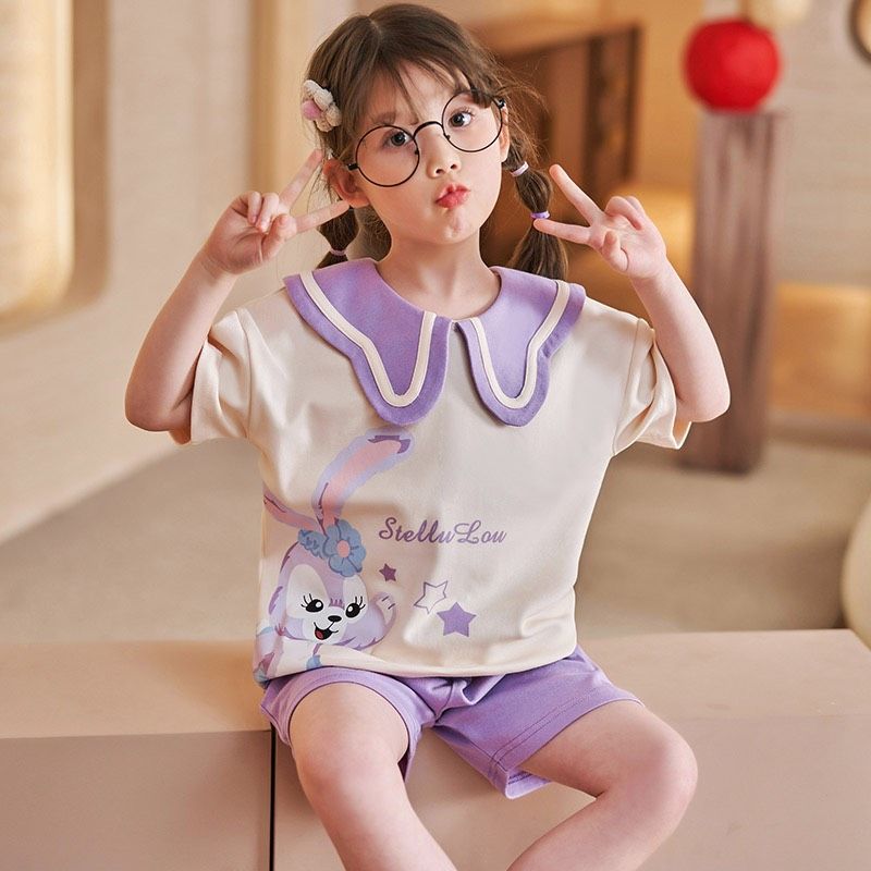  Set bộ thun cổ tai bèo bé gái hàng Quảng Châu in hình thú cute 