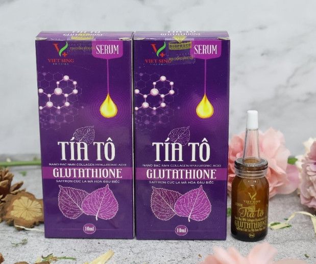 Serum tía tô Glutathione hình giọt nước màu vàng 10ml - Trị mụn, kháng viêm da, căng da