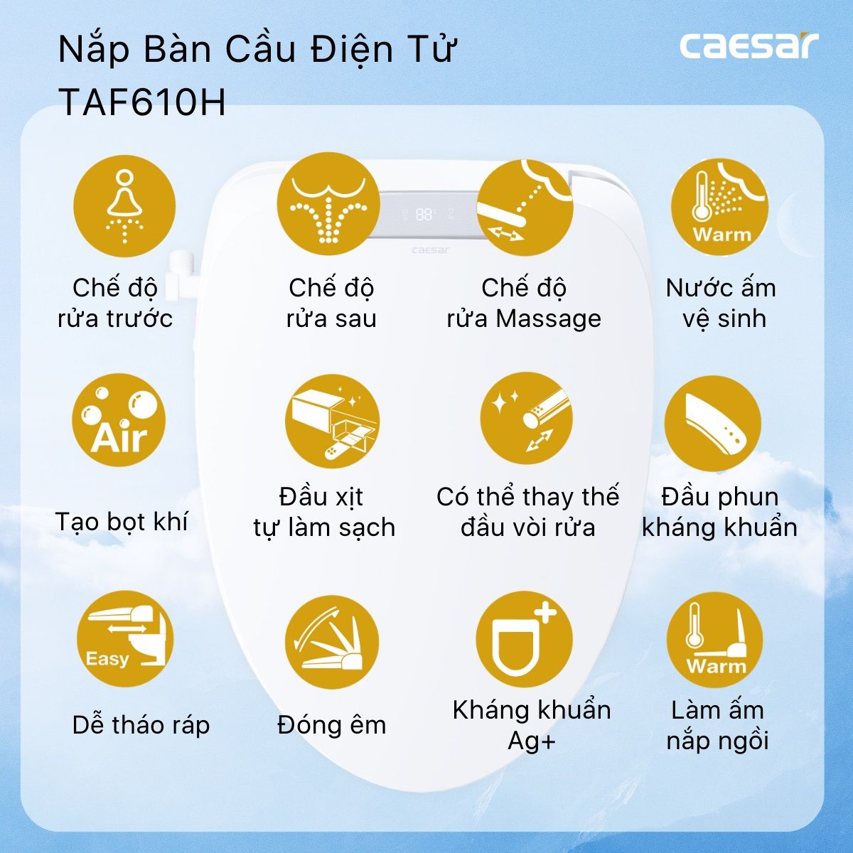 Bàn cầu 2 khối Caesar CD1320 (không nắp) + nắp rửa TAF610H
