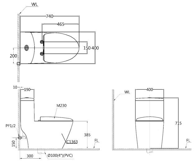 Bồn cầu một khối CAESAR CD1363 (không nắp) + nắp rửa điện tử TAF512H
