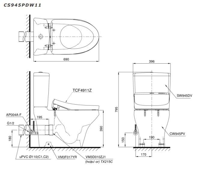 Bồn Cầu Điện Tử TOTO CS945PDW11#XW