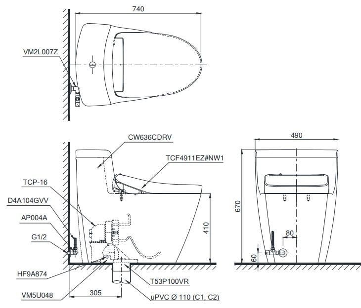 Bồn Cầu Điện Tử TOTO MS636CDRW12#XW