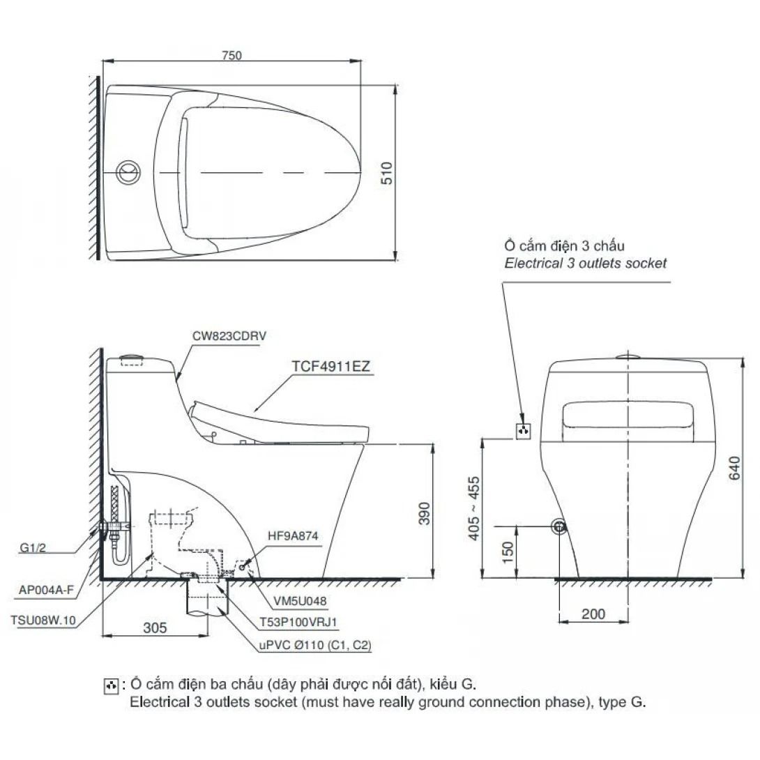 Bồn Cầu Điện Tử TOTO MS823CDRW12#XW