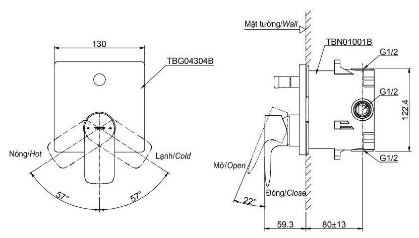 Van điều chỉnh nóng lạnh TBG04304BA/TBN01001B
