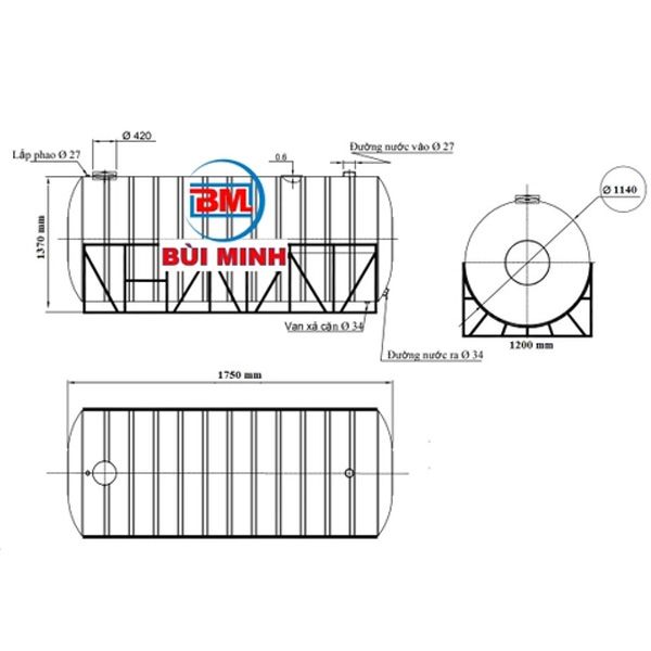  Bồn nước inox ngang Sơn Hà SHN2000(F1140) 