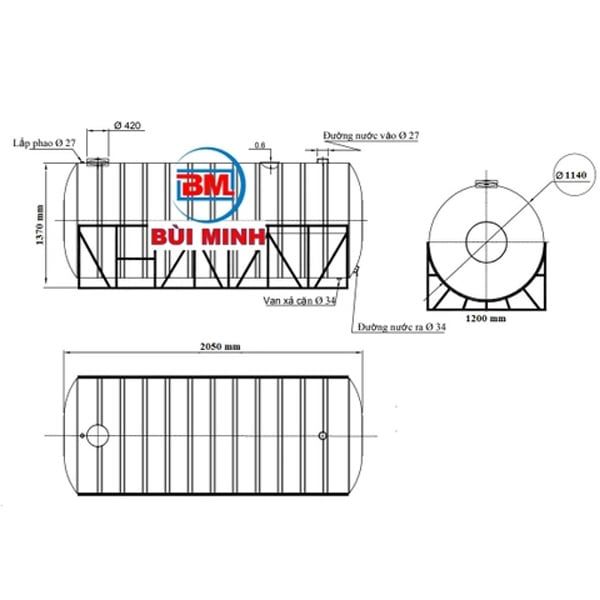 Bồn nước inox ngang Sơn Hà SHN2500(F1140)