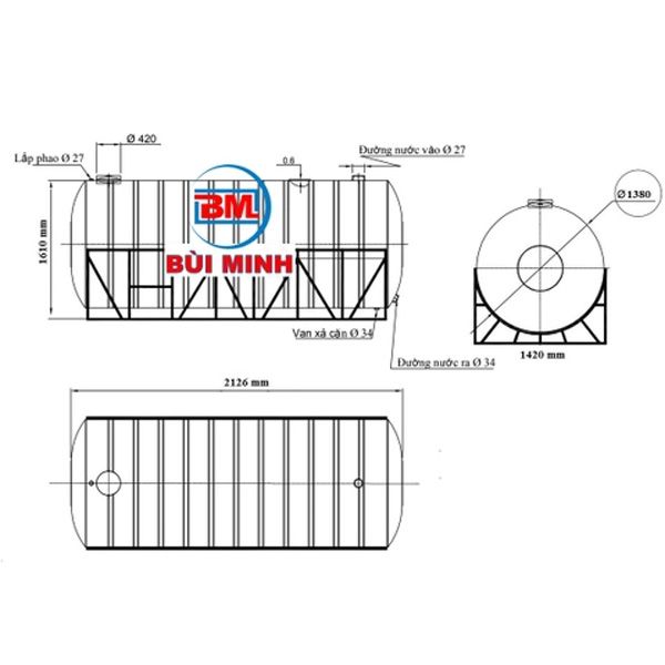 Bồn nước inox ngang Sơn Hà SHN3000(F1380)