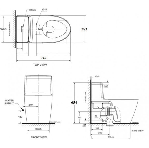 Bàn cầu 1 khối WP-3232 American Standard