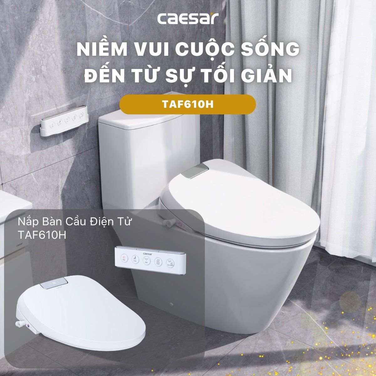 Bàn cầu 2 khối Caesar CD1340 (không nắp) + nắp rửa TAF610H