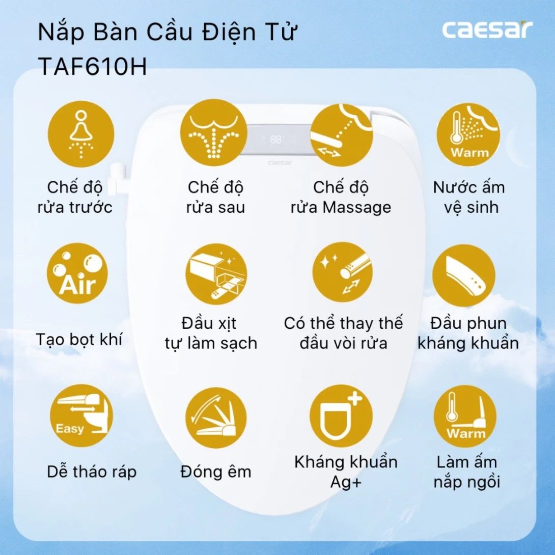 Bàn cầu 1 khối Caesar CD1356 (không nắp) + nắp rửa TAF610H