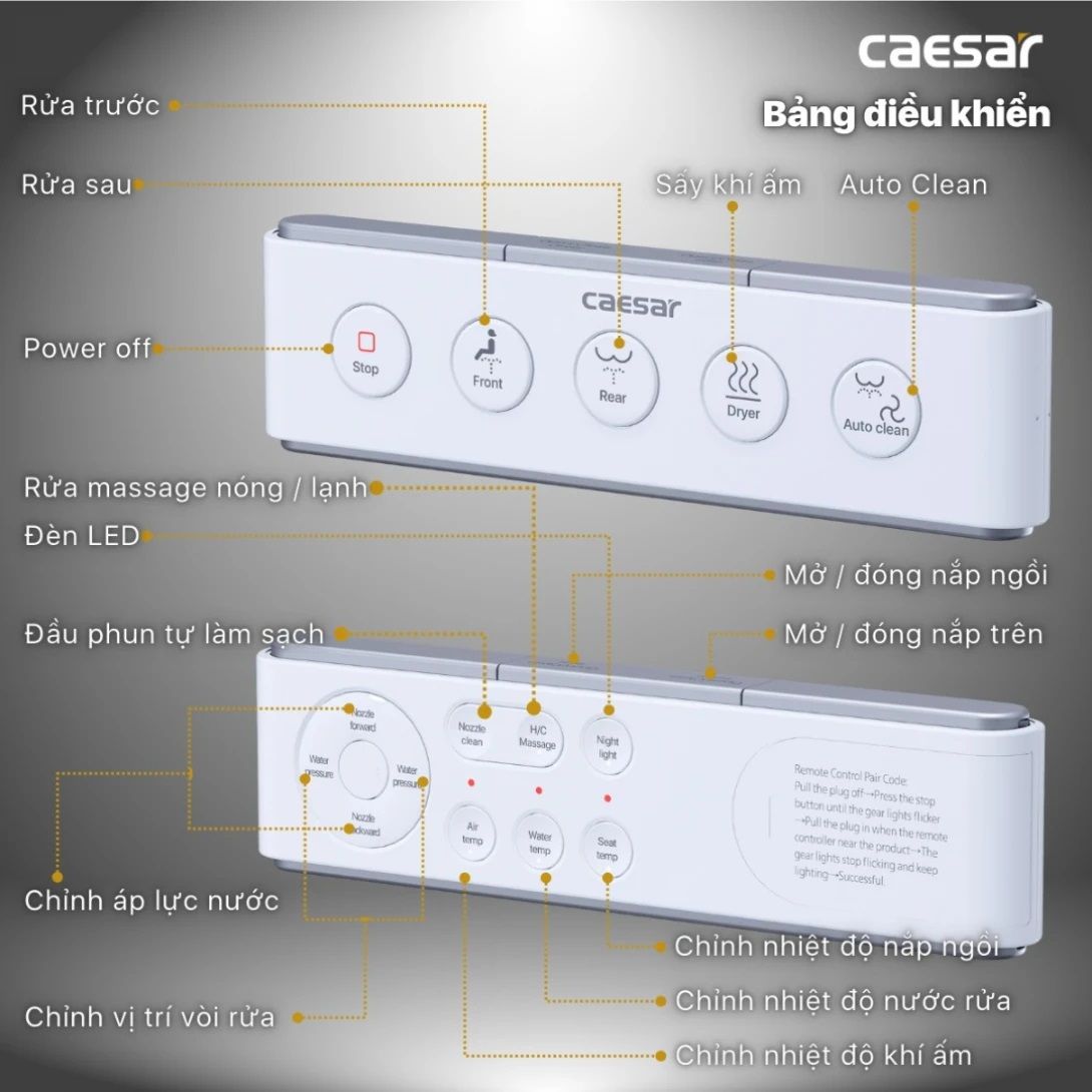 Bàn cầu 1 khối Caesar CD1363 (không nắp) + nắp rửa TAF610H