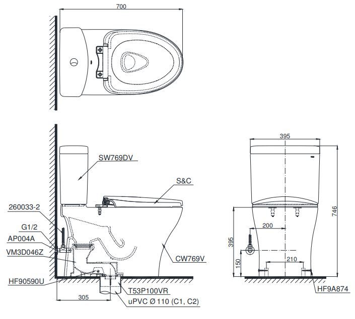Bàn cầu 2 khối ToTo CS769DRT8#XW