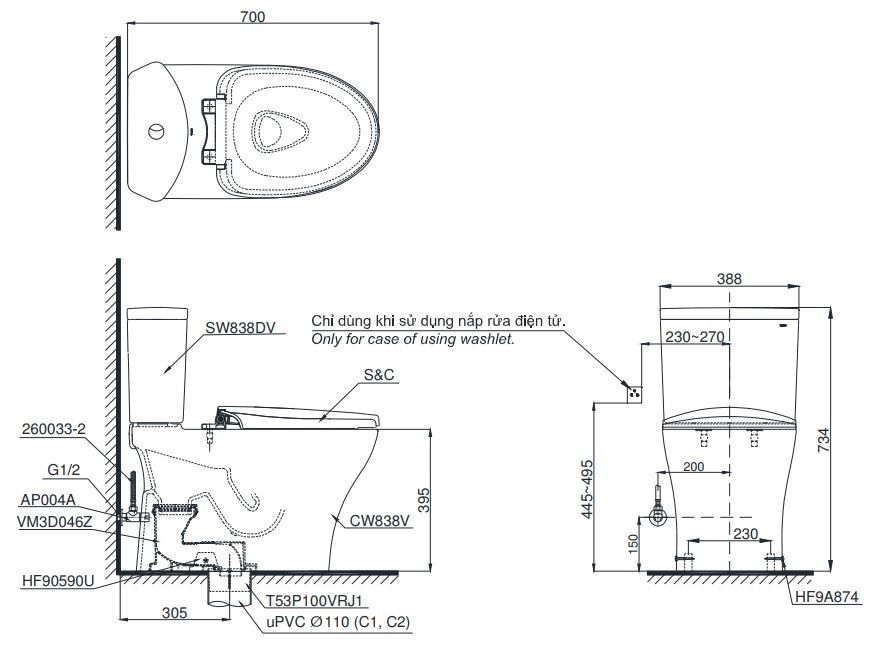 Bàn cầu 2 khối ToTo CS838DT8#XW
