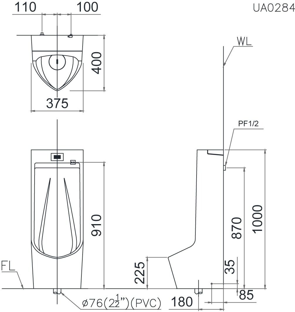 Bồn tiểu nam cảm ứng Caesar UA0284