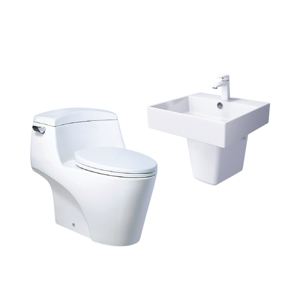 Combo bàn cầu một khối + lavabo + chân treo Caesar C1353 + LF5263 + PF2463