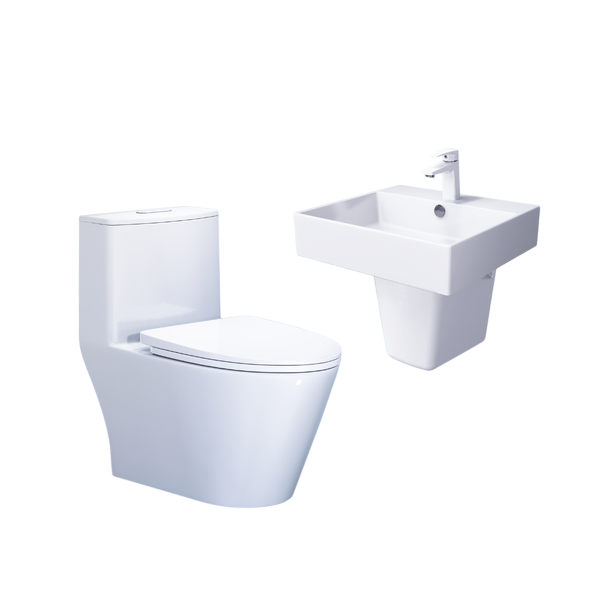 Combo bàn cầu một khối + lavabo + chân treo Caesar C1363 + LF5263 + PF2463