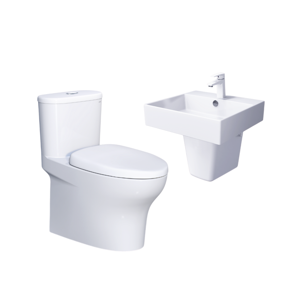 Combo bàn cầu một khối + lavabo + chân treo Caesar C1394 + LF5263 + PF2463
