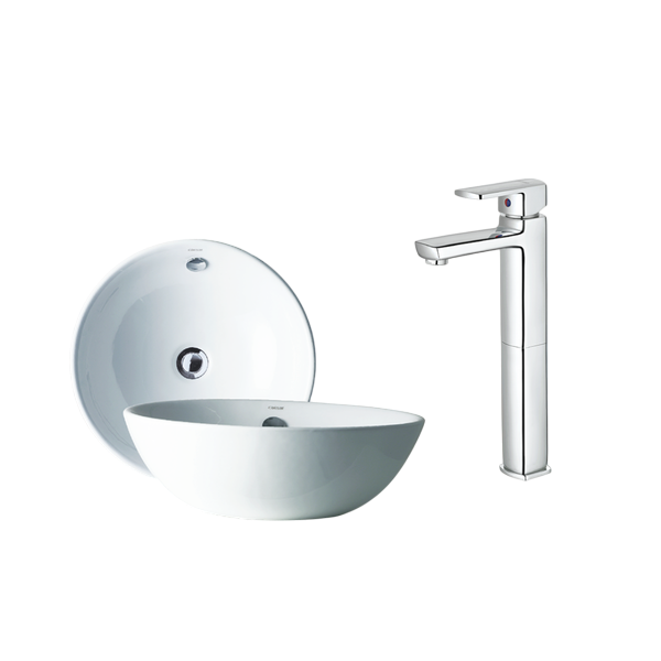 Combo lavabo treo kết hợp vòi lavabo cao Caesar L5215S + B551CU