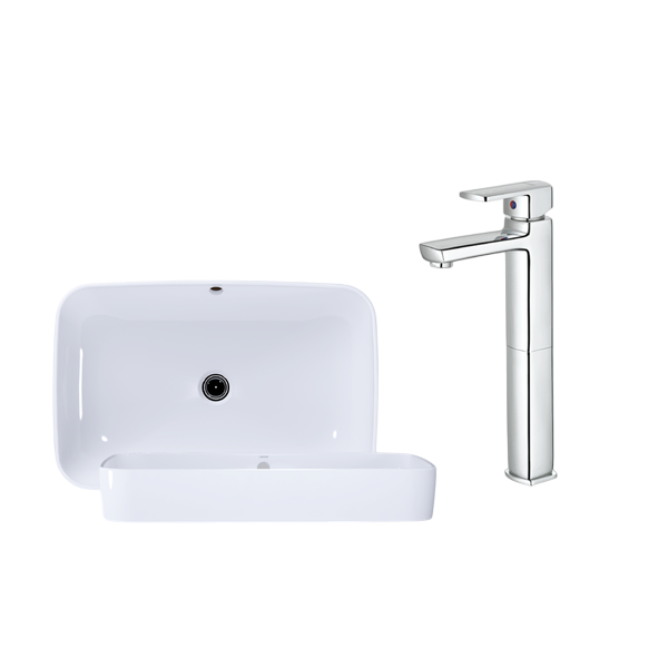 Combo lavabo kết hợp vòi lavabo cao Caesar L5262S + B551CU