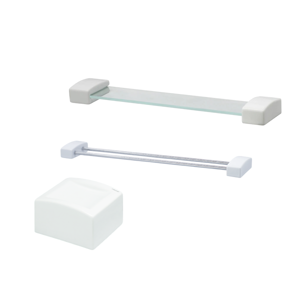 Combo kệ gương + thanh treo khăn + hộp đựng giấy vệ sinh Caesar Q990 + Q991 + Q994