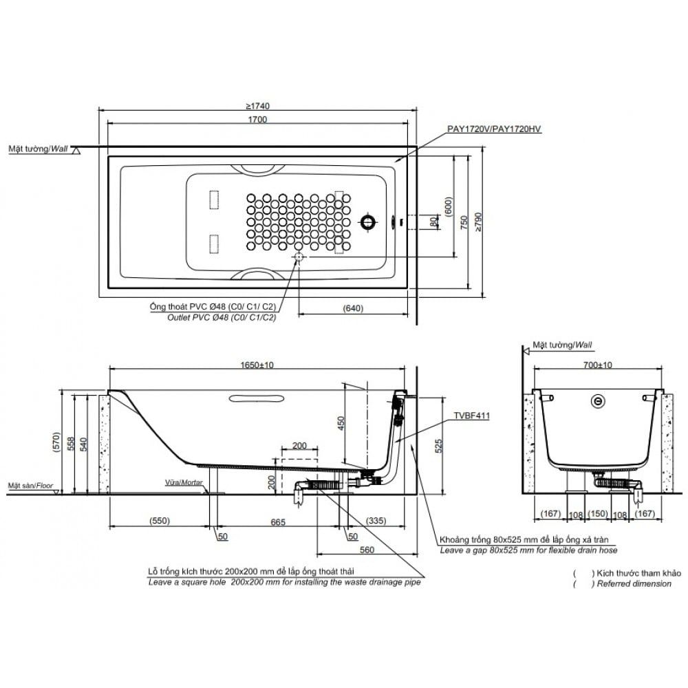 Bồn tắm Toto PAY1720HV#W/TVBF411