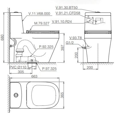Bàn cầu 1 khối Viglacera V68