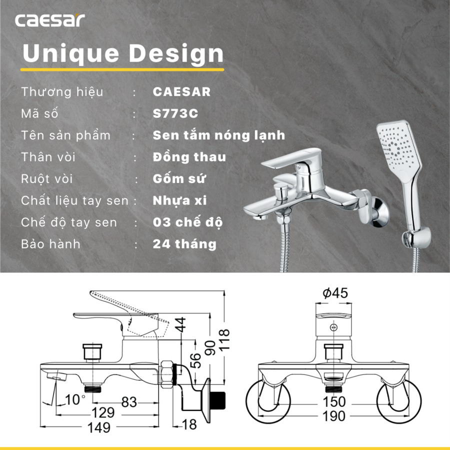 Vòi sen nóng lạnh Caesar S773C