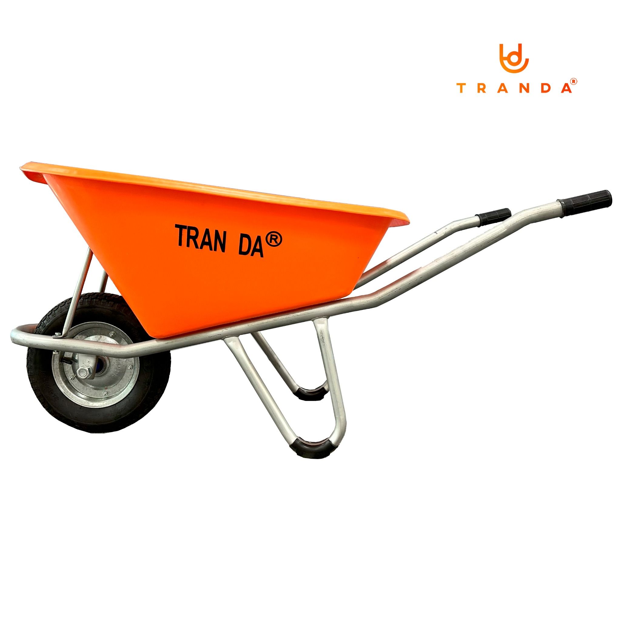  Xe rùa thùng nhựa cam 130 lít, sườn mạ kẽm, bánh hơi 3.50-8, tải trọng 180 Kg 