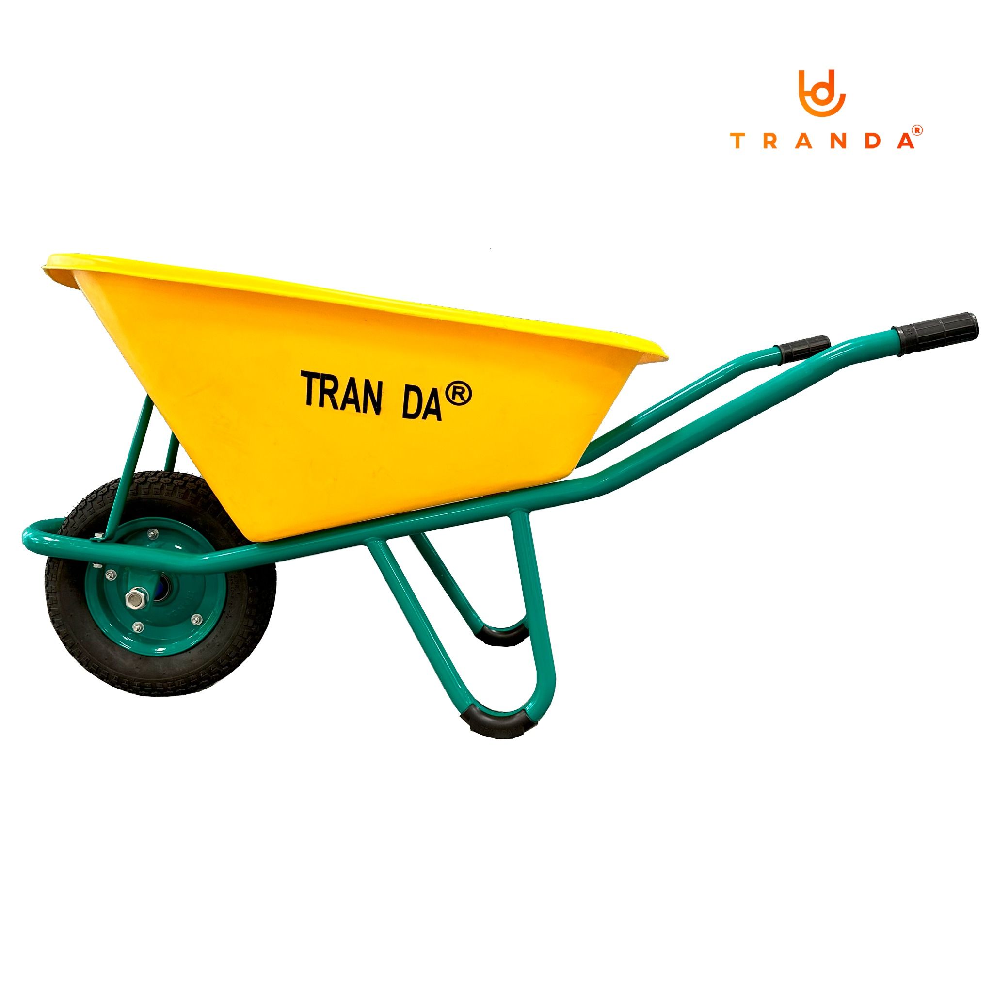  Xe rùa thùng nhựa vàng 130 lít, sườn sơn tĩnh điện, bánh hơi 3.50-8, tải trọng 180 Kg 