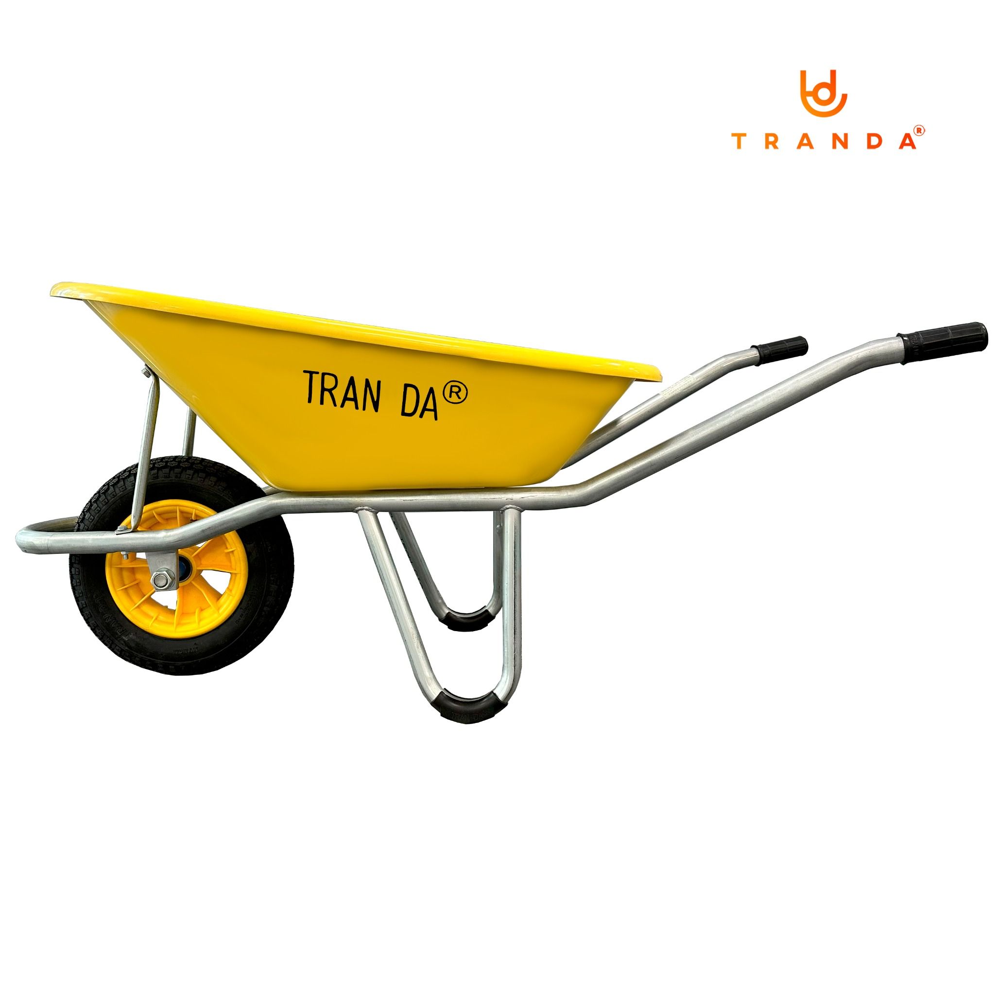  Xe rùa thùng nhựa vàng KE, sườn mạ kẽm, bánh hơi mâm nhựa 3.50-8, tải trọng 150 Kg 