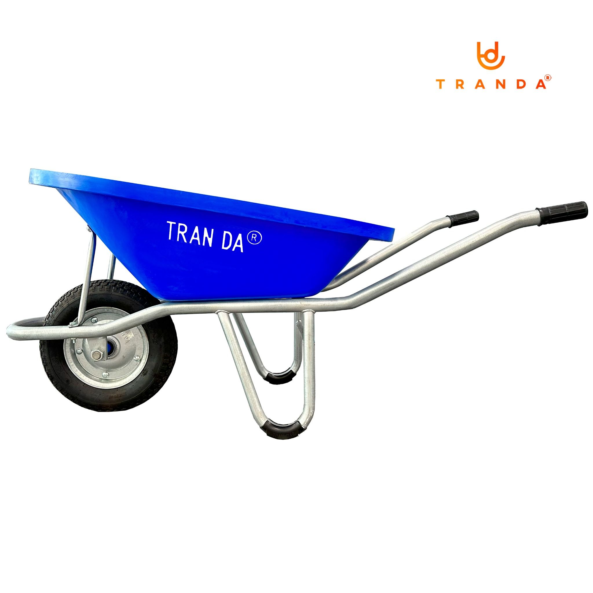  Xe rùa thùng nhựa xanh dương, sườn mạ kẽm, bánh hơi 3.50-8, tải trọng 180 Kg 