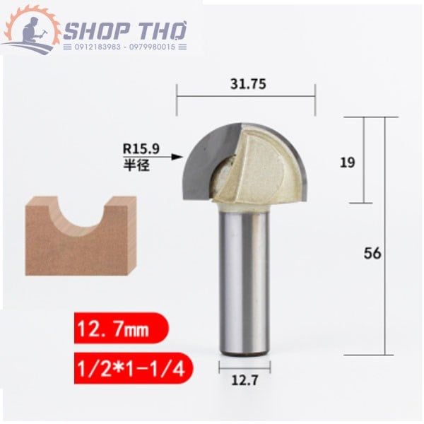 Mũi phay đánh rãnh tròn Tideway 1/2*1-1/4 (D=31.75mm)